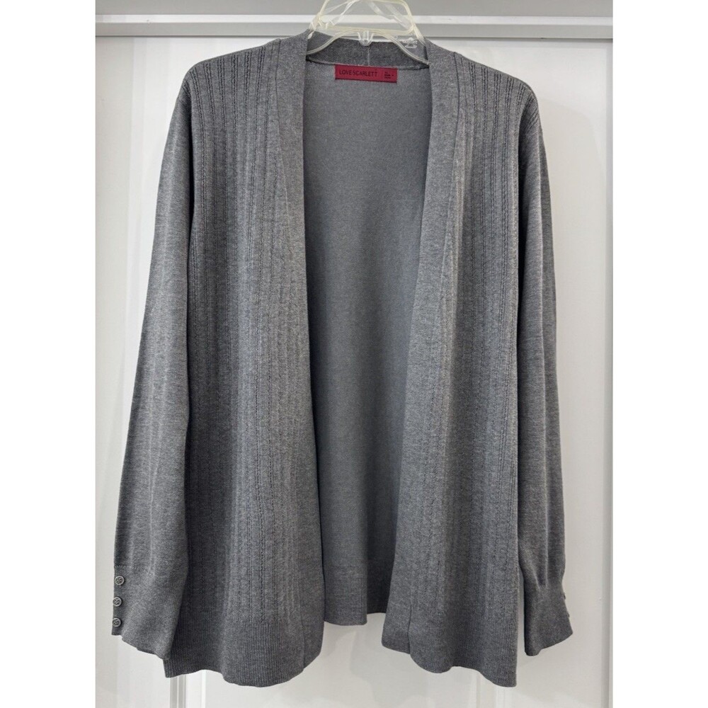 NWT Love Scarlett Grey Textured Rayon Knit Open Cardigan XL Cuff Button Casual